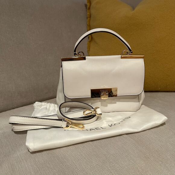 Michael Kors Handbags - Michael Kors White Gold Hardware Smooth Leather Top Handle Bag